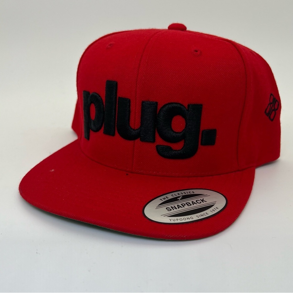 Plug Red with Black Lettering SnapBack Yupoong Hat New